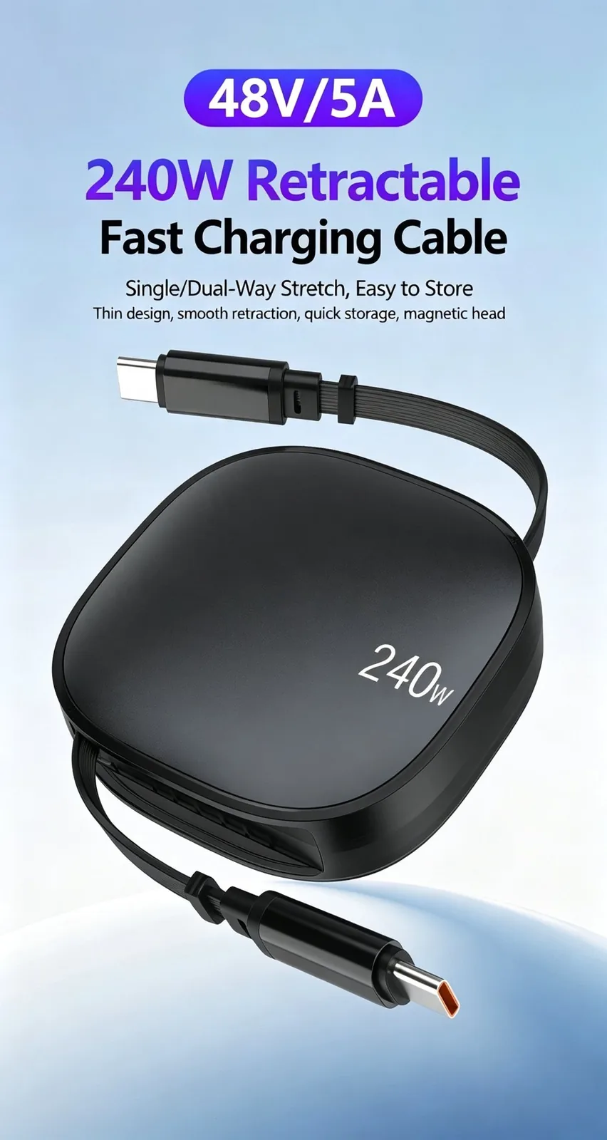 240W Retractable USB-C Fast Charging Cable — SY-C003